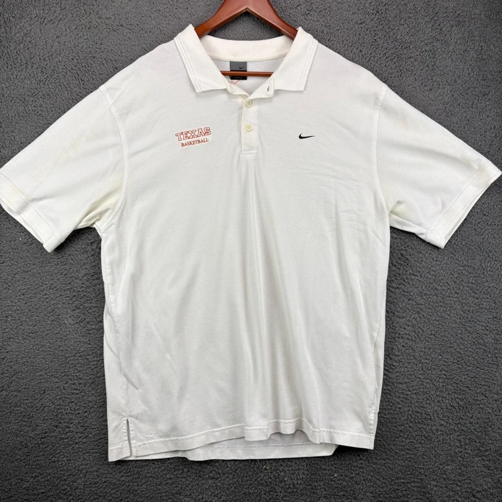 Nike Texas Basketball Polo Shirt Mens XXL White Dri-Fit Short Sleeve Swoosh Logo